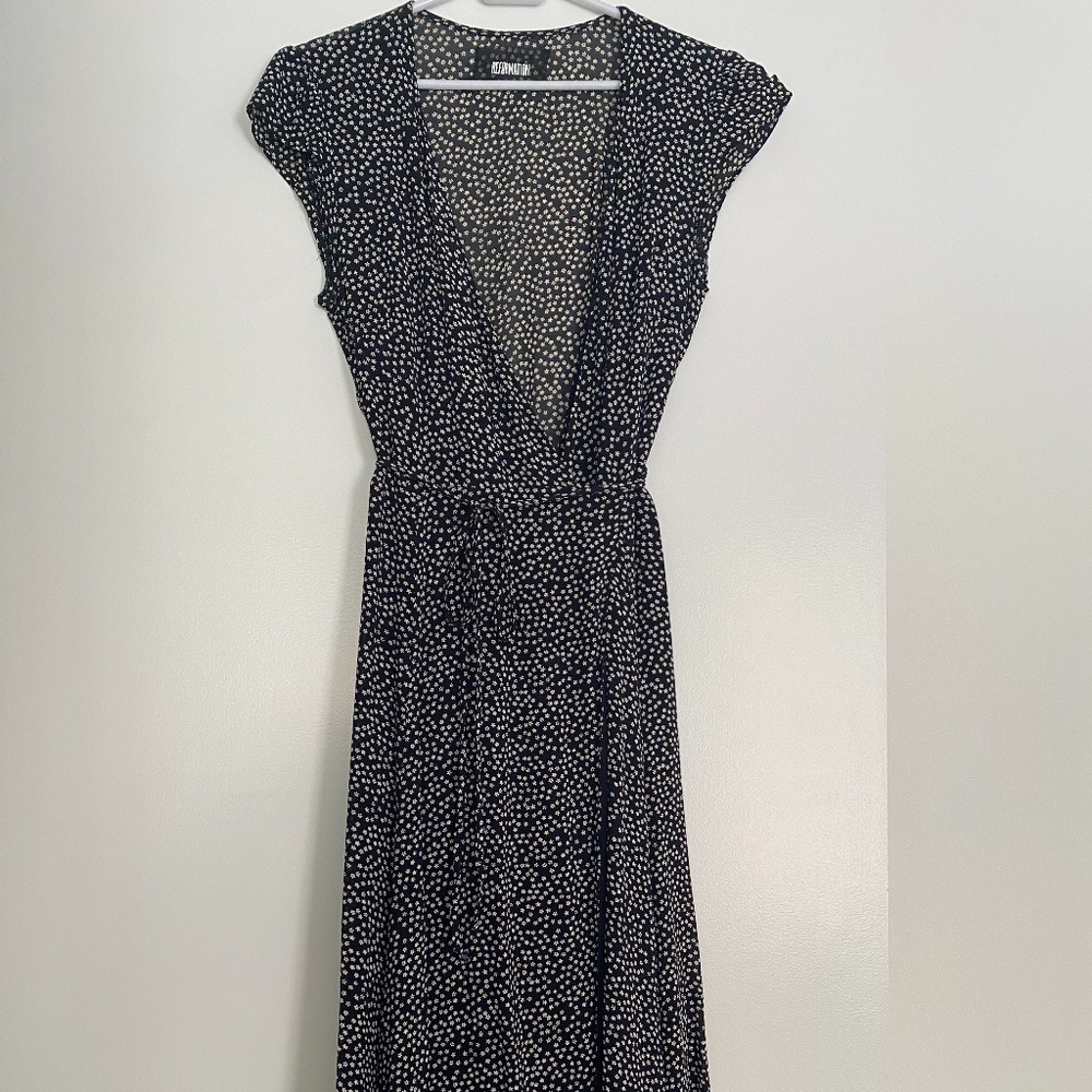 Reformation Black & White Floral Carina Wrap Dress